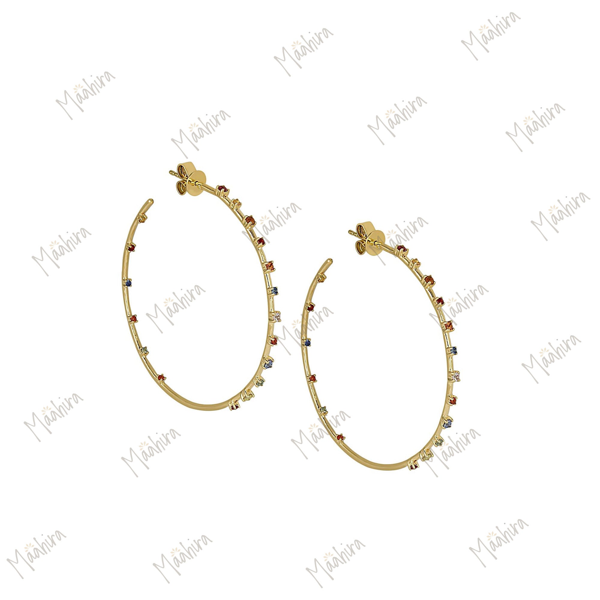Sparkling Diamond Hoop Earring With Emerald On Outer