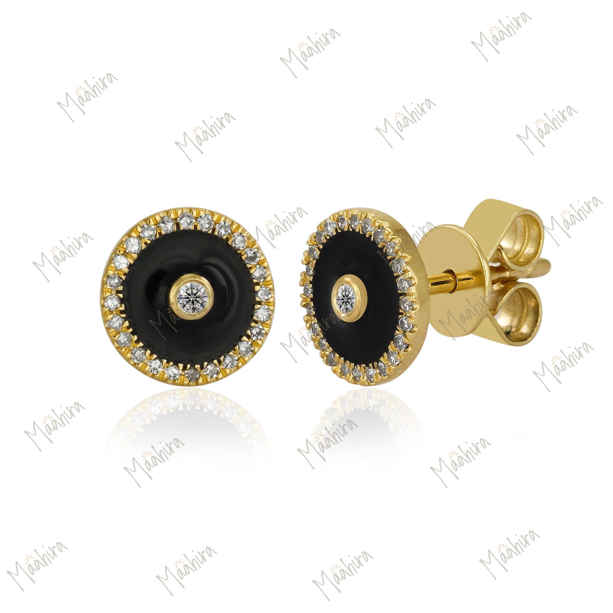 Diamond Earrings With Black Enamel
