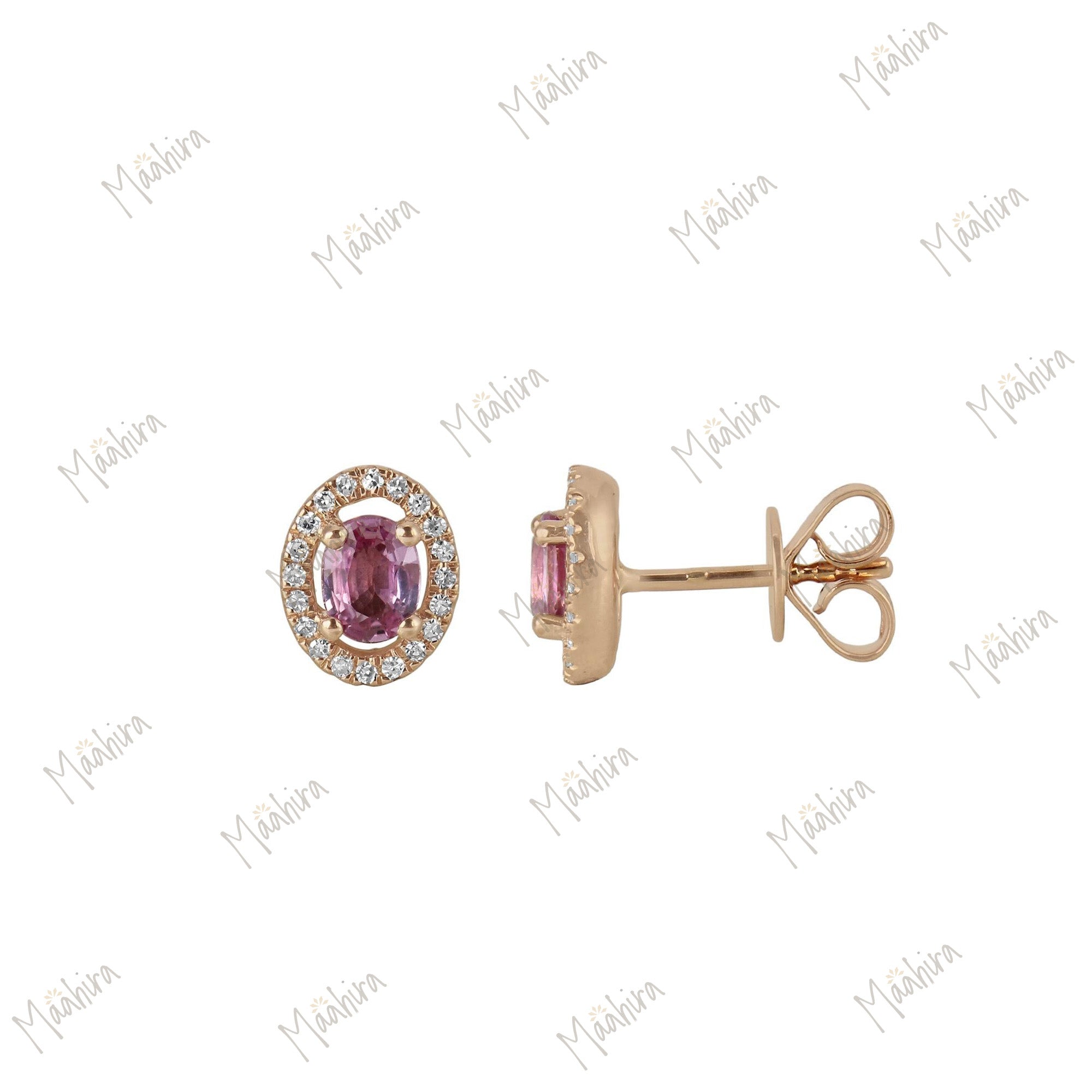 Diamond And Pink Sapphire Studs