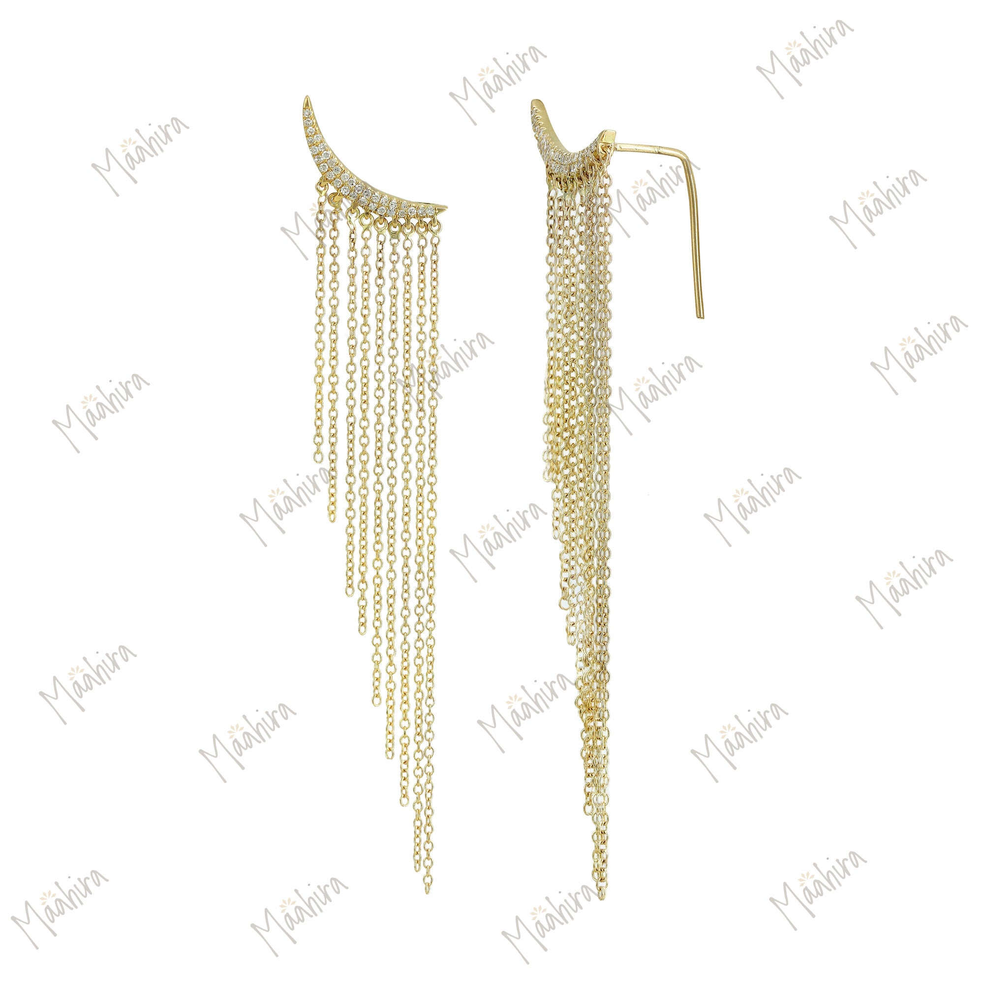 Long Diamond Multi Chain Drop Earring