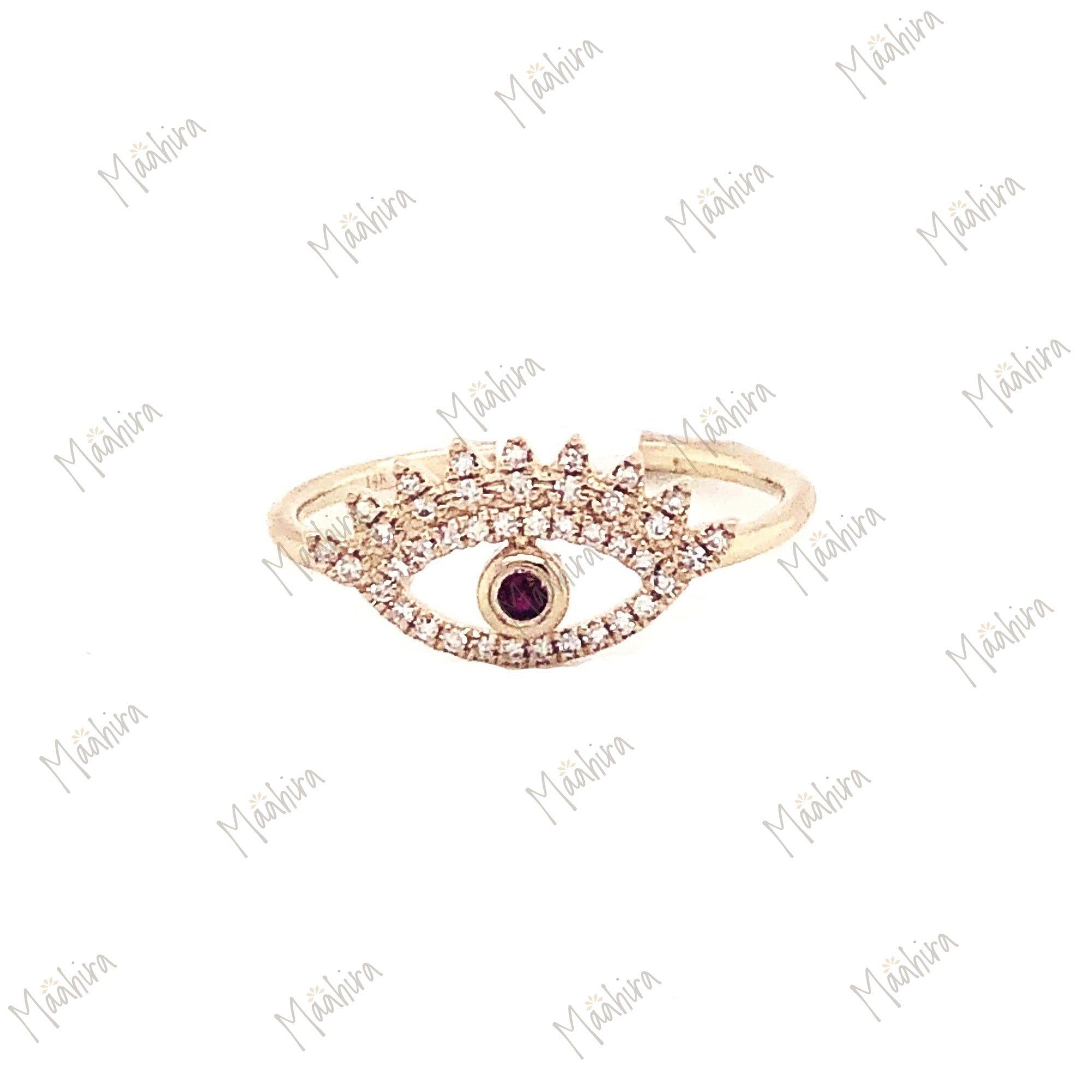 Shimmering Evil Eye Diamond and Ruby Ring