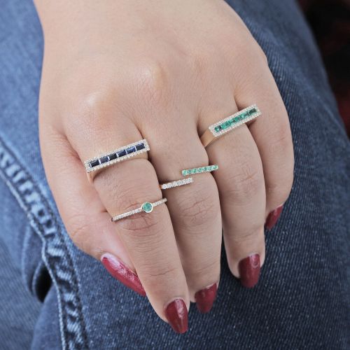 Dainty Diamond Emerald Ring Gold