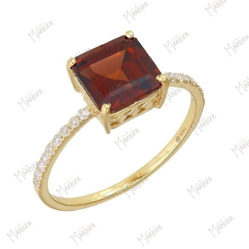 Diamond Square Red Garnet Ring 6