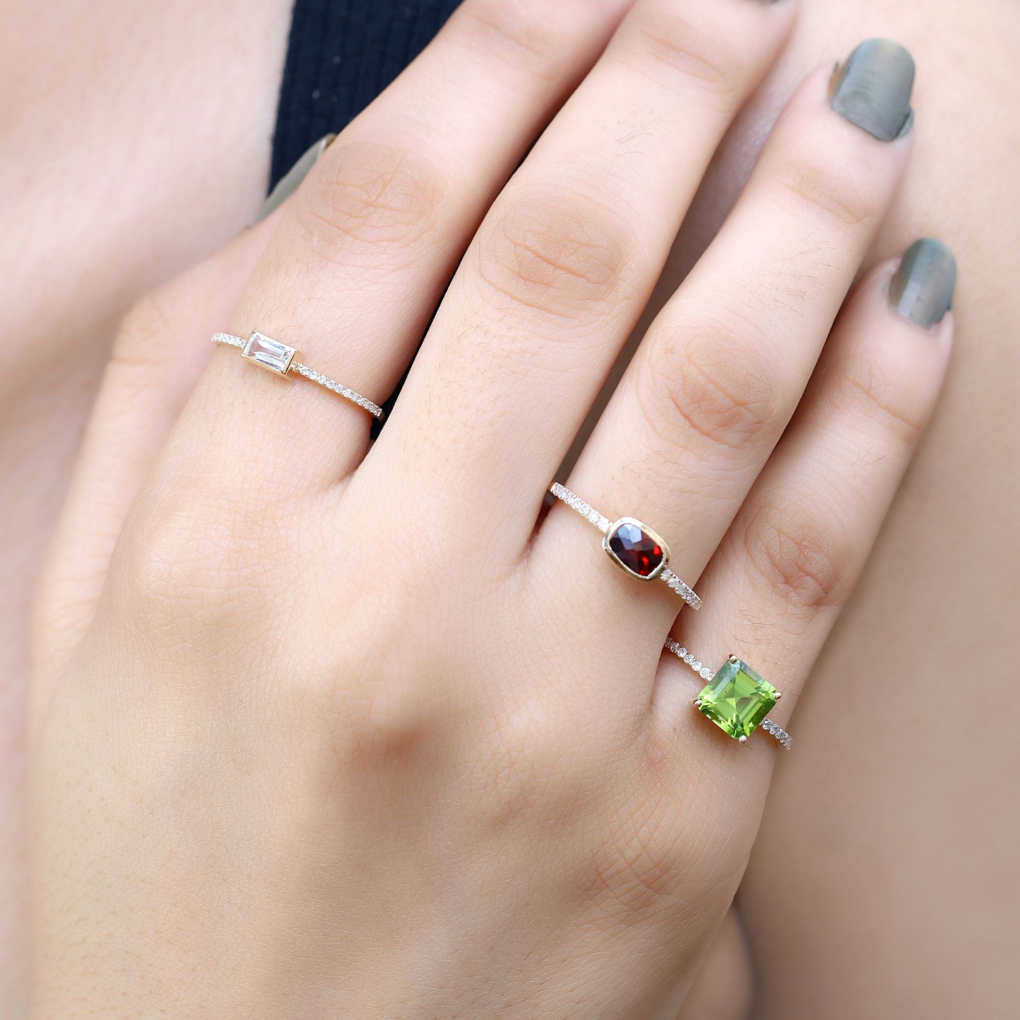 Diamond & White Topaz Ring 5x2.5mm