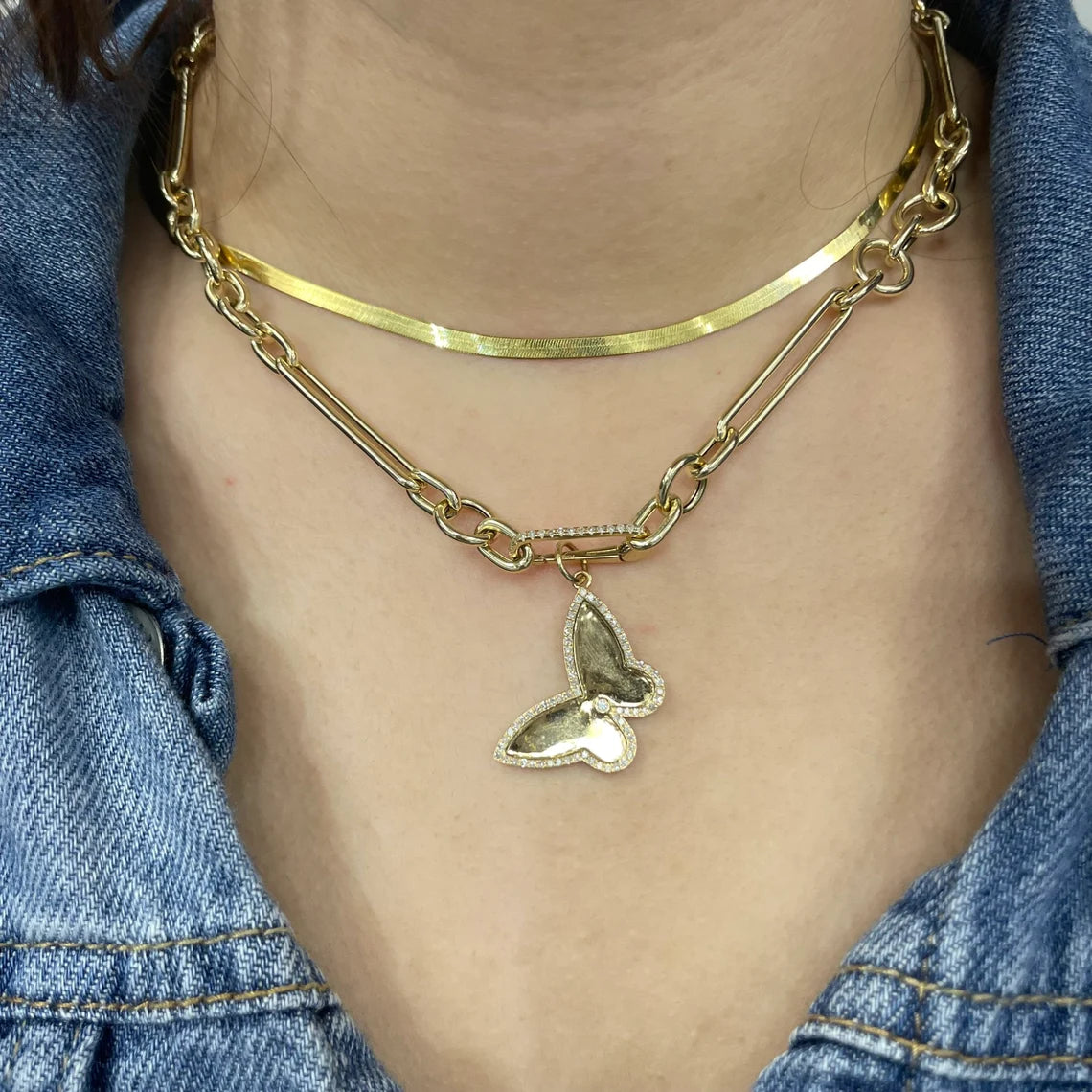 Diamond stud gold lock in necklace