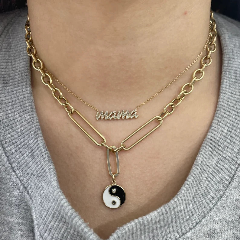 Gold oval clasp in a necklace