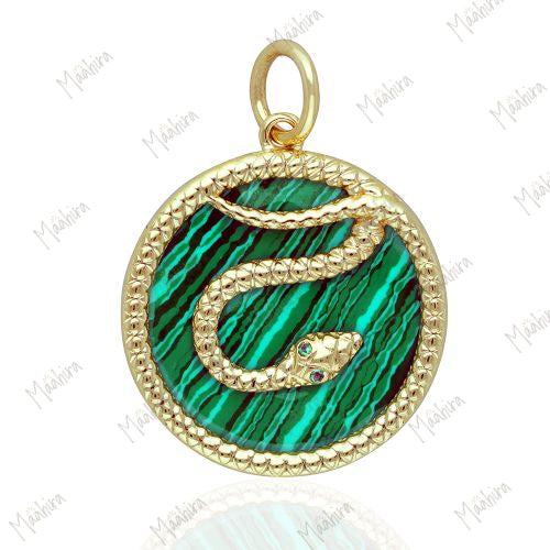 Malachite Disc Snake Pendant