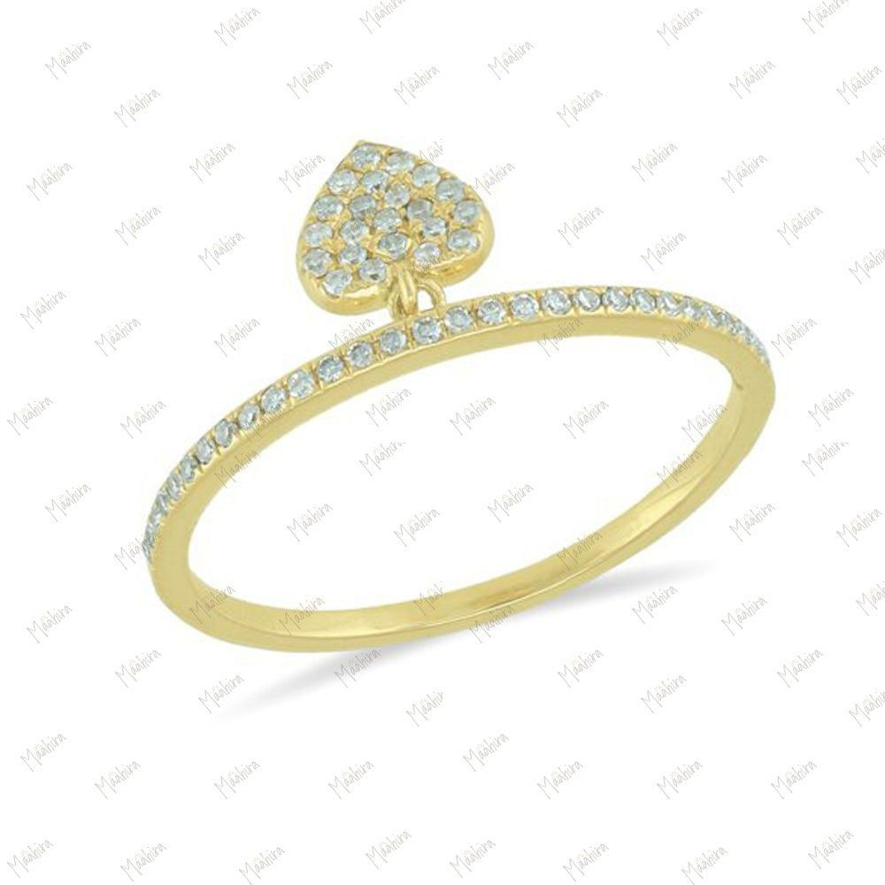 Diamond Band Ring with Dangling Heart in US Size 7