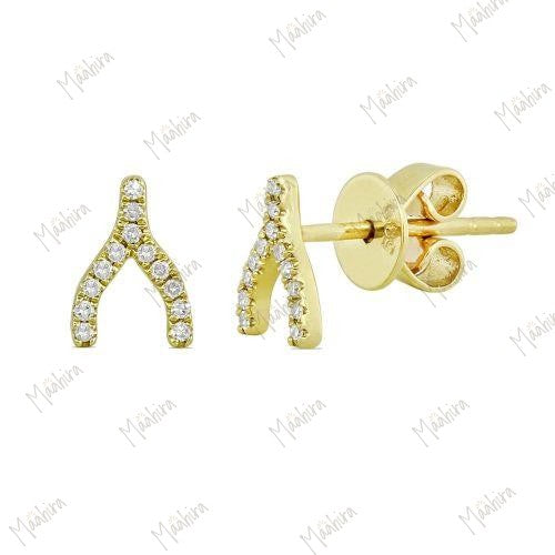 Diamond Wish Bone Studs 6.80x4.60mm