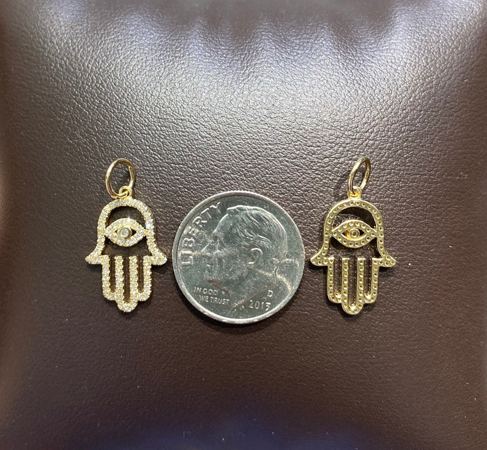 Diamond Hamsa Hand With Eye Charm 17.20X11.60mm