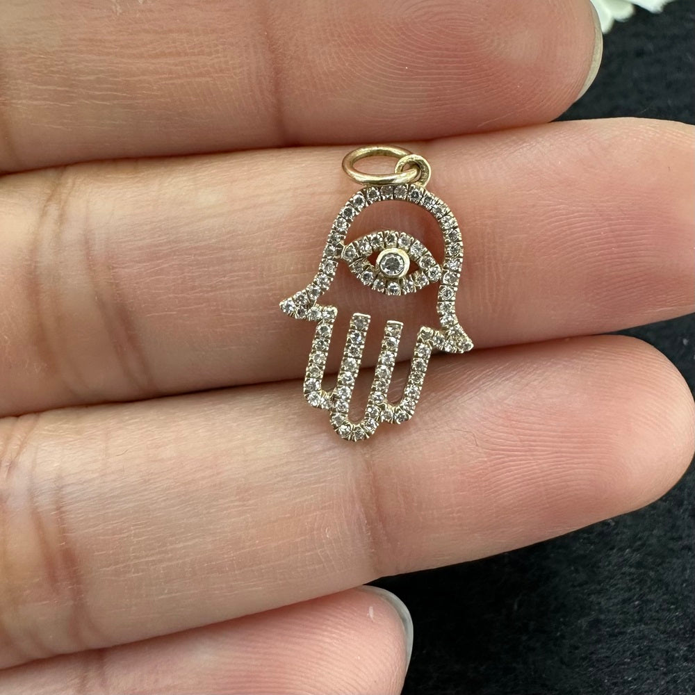 Diamond Hamsa Hand With Eye Charm 17.20X11.60mm