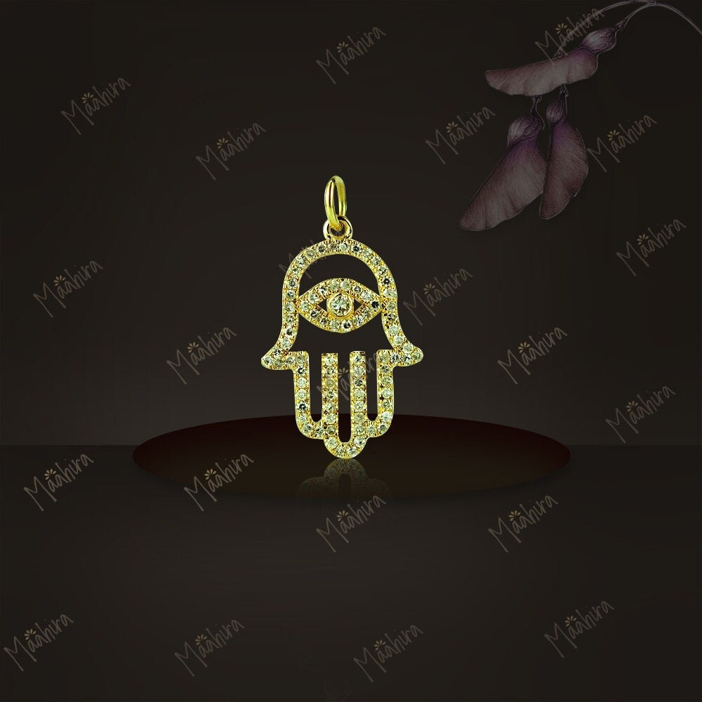 Diamond Hamsa Hand With Eye Charm 17.20X11.60mm