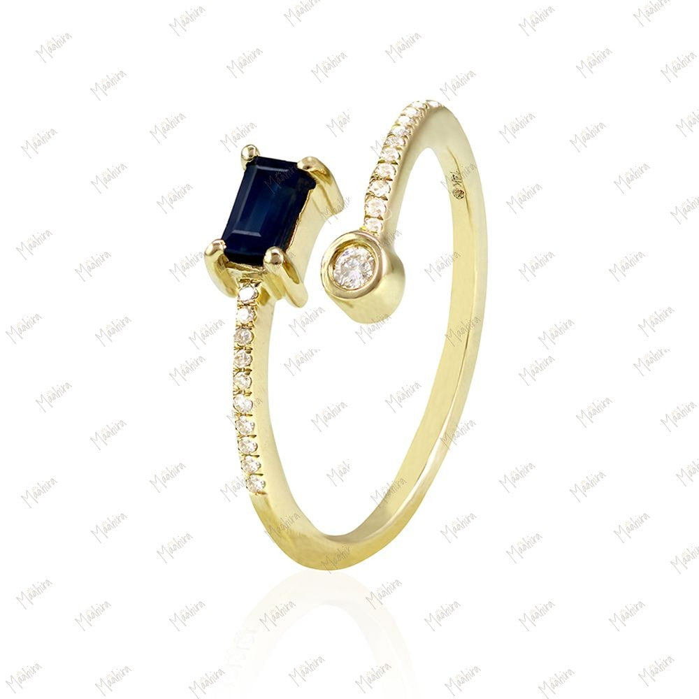 Blue Sapphire & Diamond Ring in US Size 7