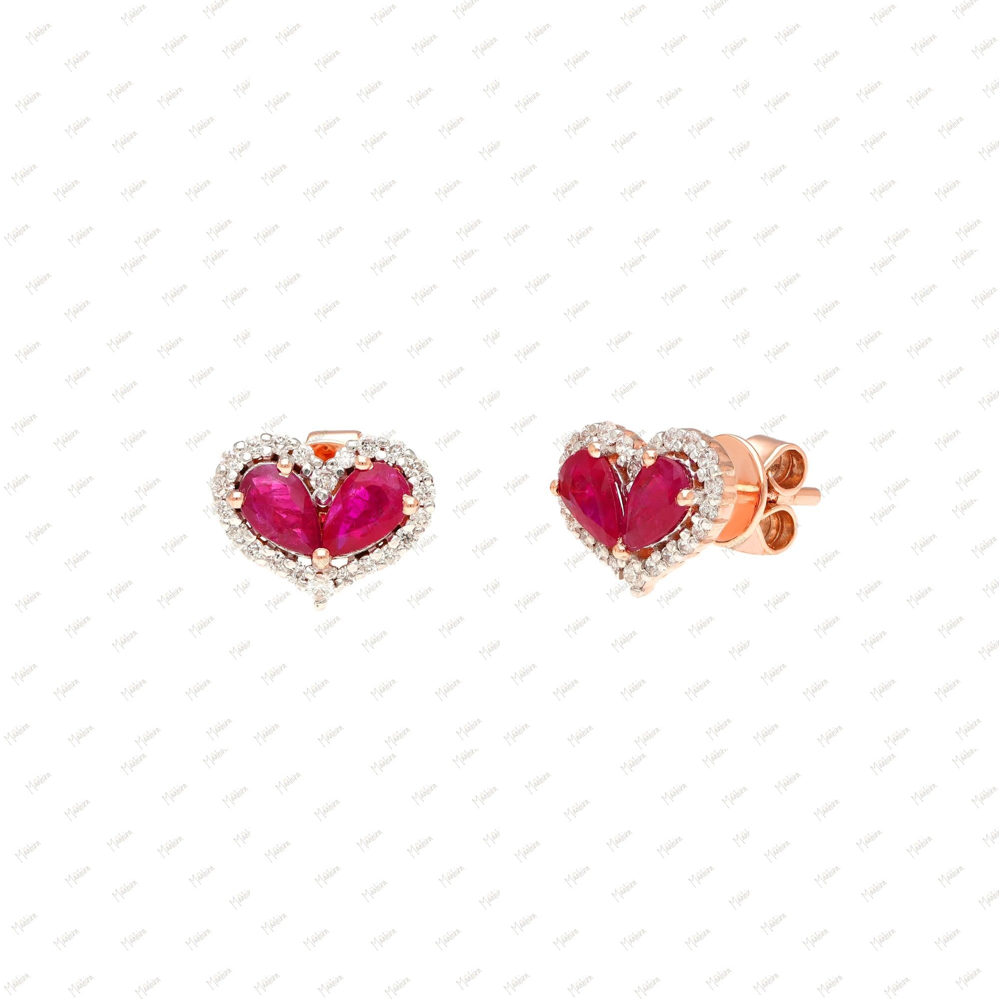 Rose Gold Diamond Pink Sapphire Studs-7.70x9.20mm