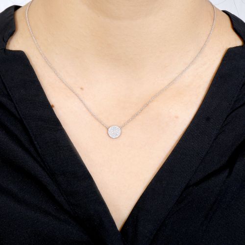 White Gold Diamond Disc Necklace