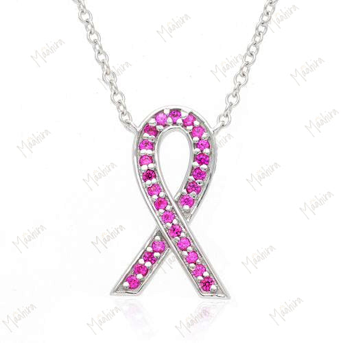 Pink Sapphire Breast Cancer Ribbon Logo Necklace