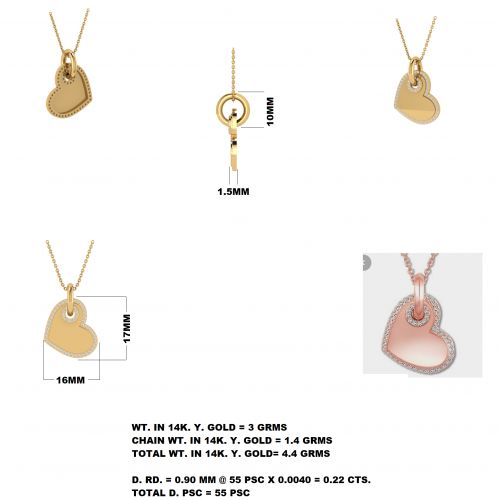 Rose Gold Diamond Heart Pendant 14.60x17.20mm