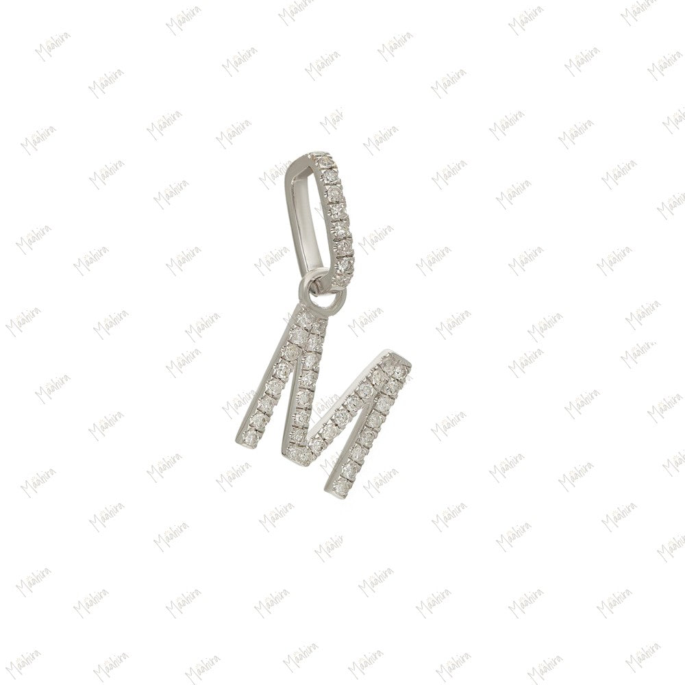 14K White Gold Diamond M Letter Charms With Click Lock 9x10mm,Lock-6x9mm