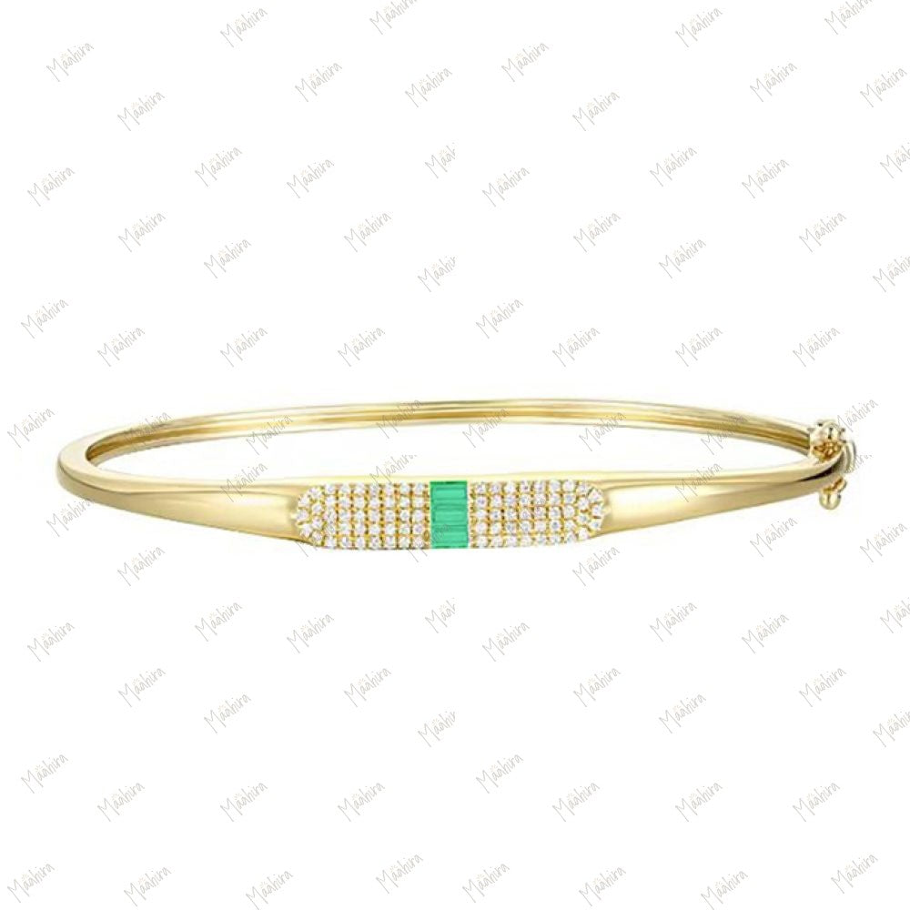 Diamond & Emerald Baguette Bangle 45x55mm inside