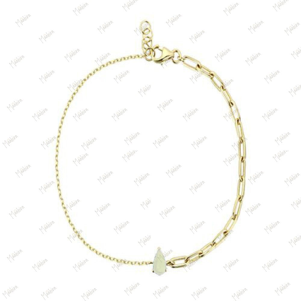 Pear Shape Blue Sapphire With Paper Clip Chain Bracelet 7"