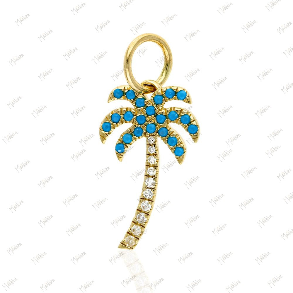 Diamond & Turquoise Palm Tree Charm 10.50x17mm