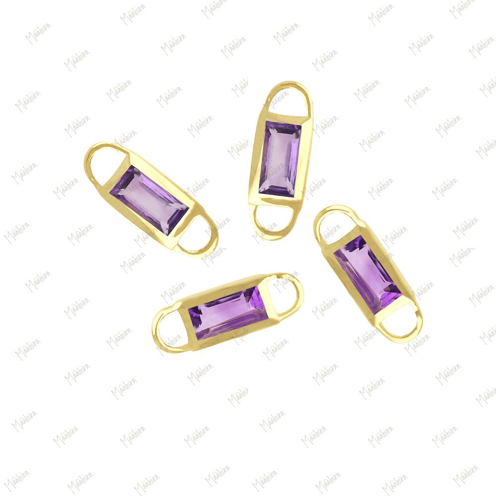 Amethyst  Baguette Connectors – 2x4mm Stone, 2.80x4.90mm Outer Size