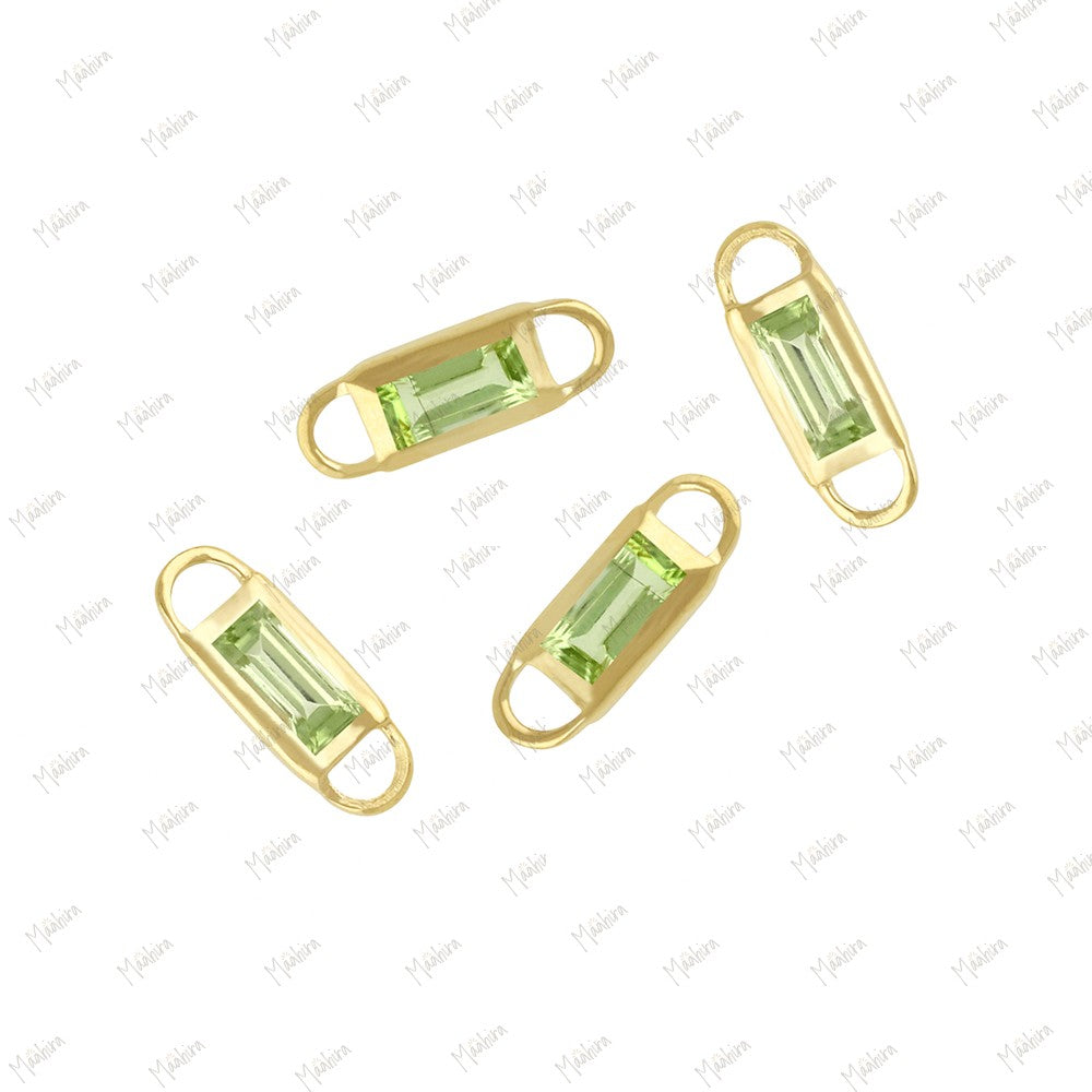 Peridot Baguette Connectors – 2x4mm Stone, 2.80x4.90mm Outer Size