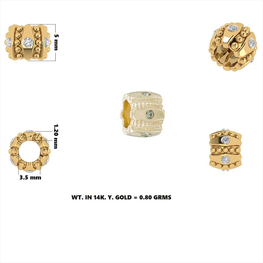 14k Gold Diamond Rondelle Bead / Roundel Bead Charm