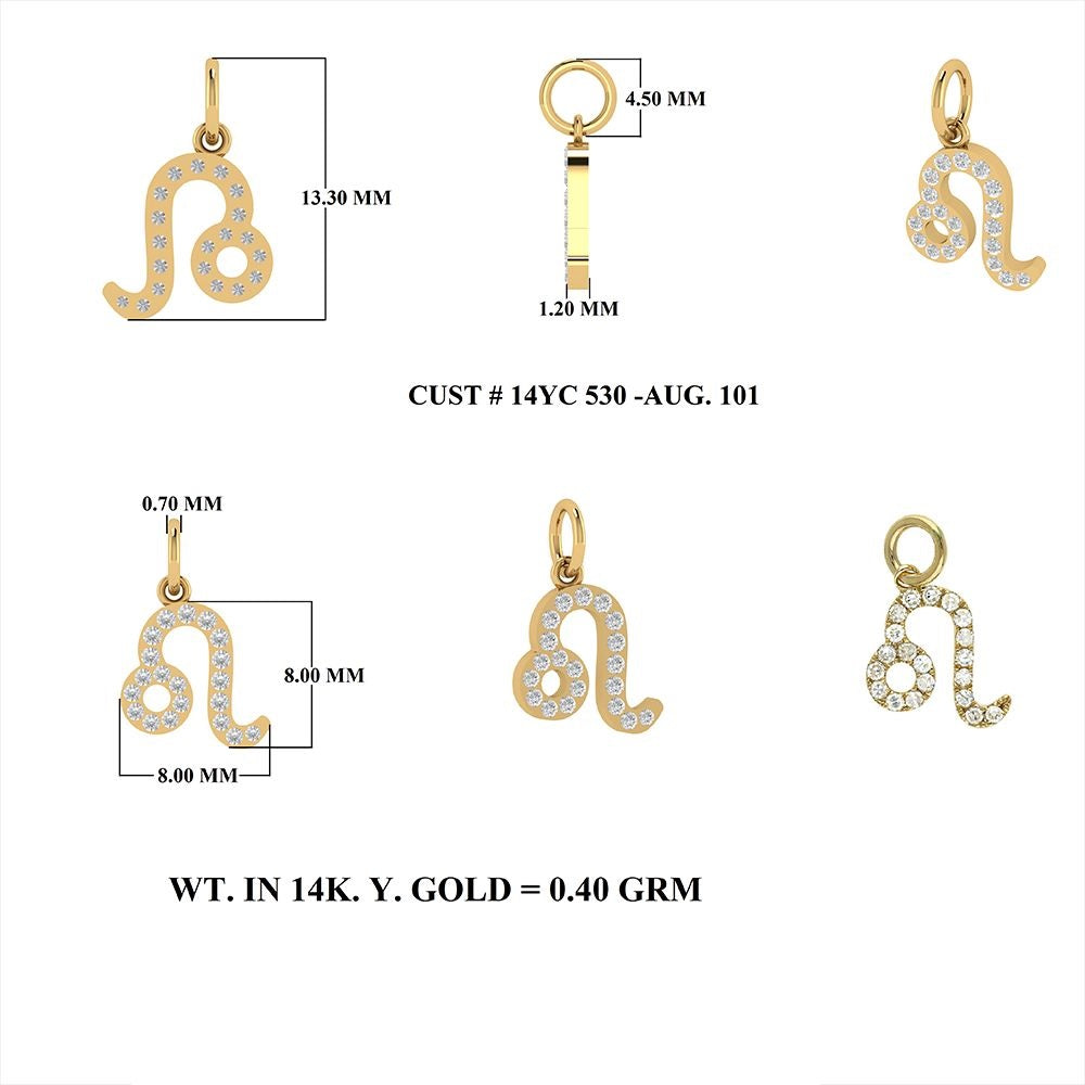 Diamond Leo Zodiac Sign Charm 8mm