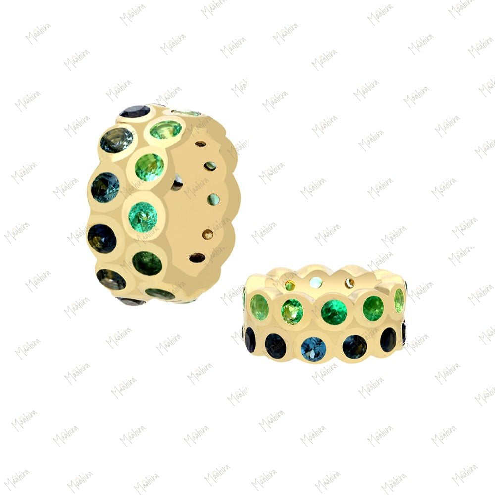 14k Gold Emerald & Blue Sapphire Rondelle Bead / Roundel Bead Charm 7.30x3.50mm