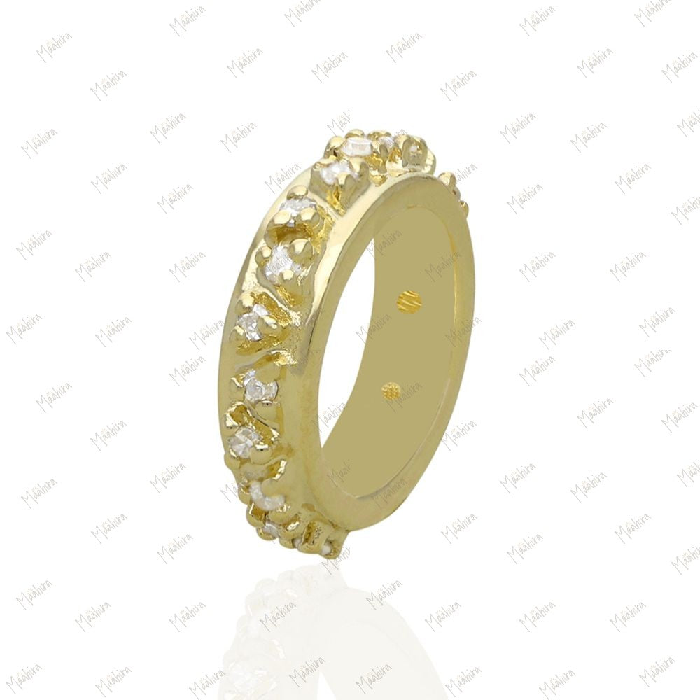 14k Gold Diamond Rondelle Bead / Roundel Bead Charm 8x8mm