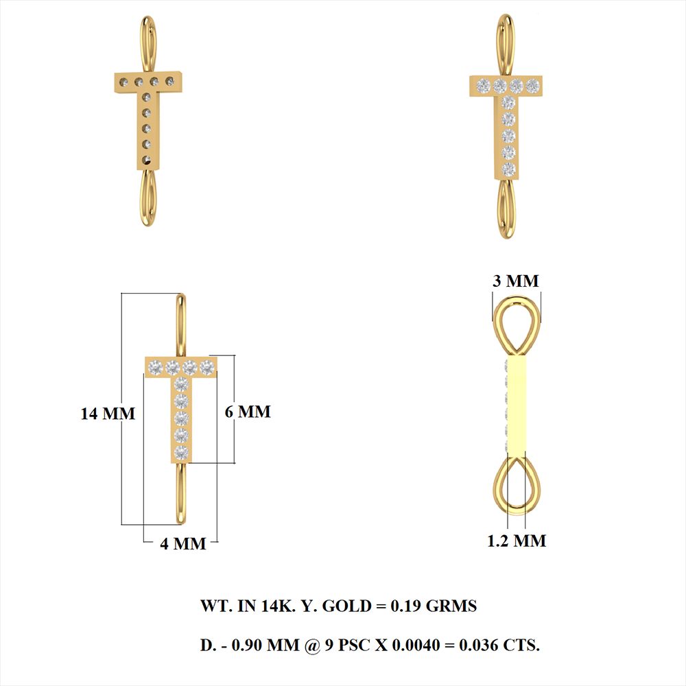 Diamond Initial Letter Charm K With Two Loop 8mm (JR 3mm)