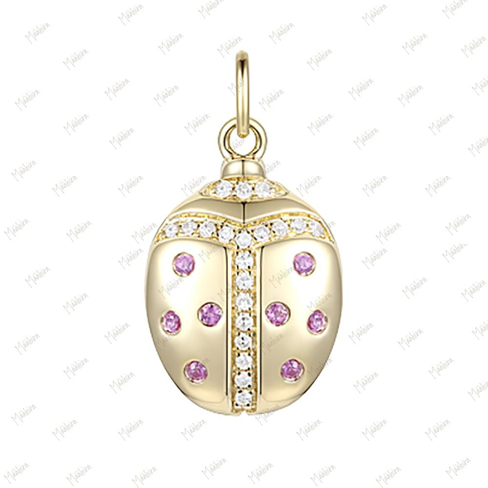 Emerald & Diamond Lady Bug Charm 11.5X9.8mm