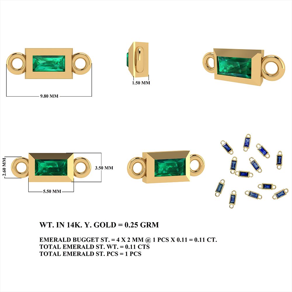 Emerald Connector Charm 3.50x9.80mm