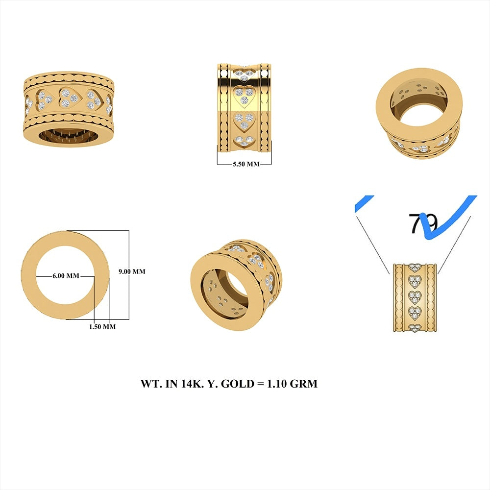 14k Gold Diamon Rondelle Bead / Roundel Bead 5.30x9mm