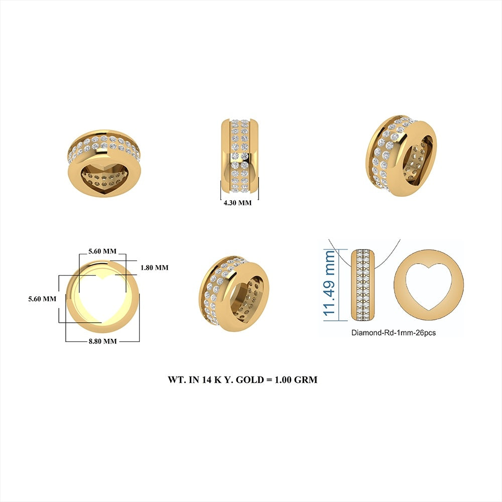 14k Gold Diamon Rondelle Bead / Roundel Bead 5.30x9mm