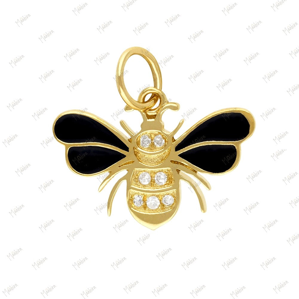 Black Enamel Diamond Bumble Bee Charm 10x15.70mm