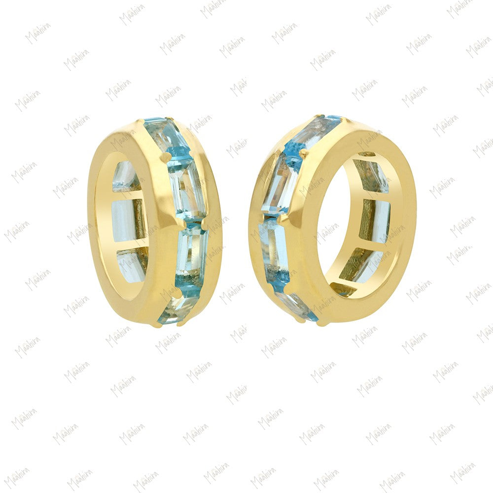 14k Gold Blue Sapphire Rondelle Bead / Roundel Bead Charm 4.40x12.20mm