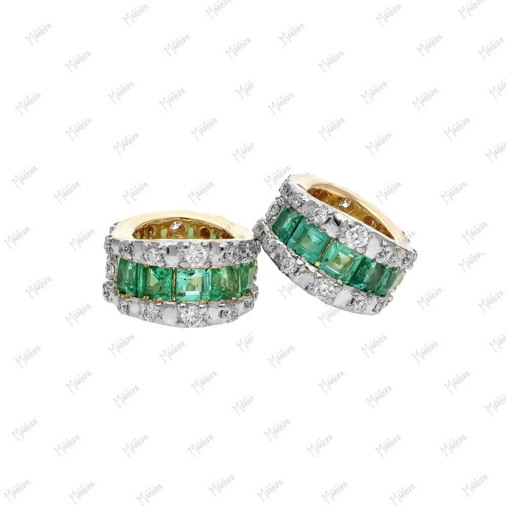 14K Yellow Gold Diamond & Emerald Roundel