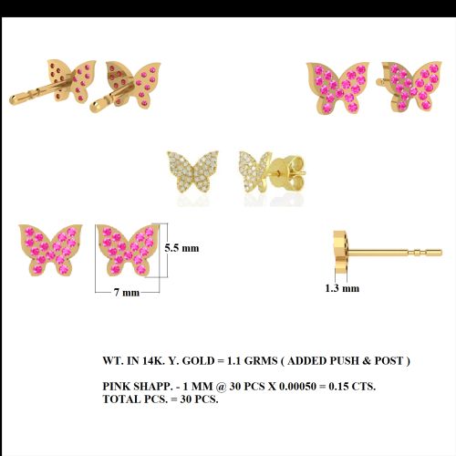 Emerald Butterfly Studs 5.5x6.70mm