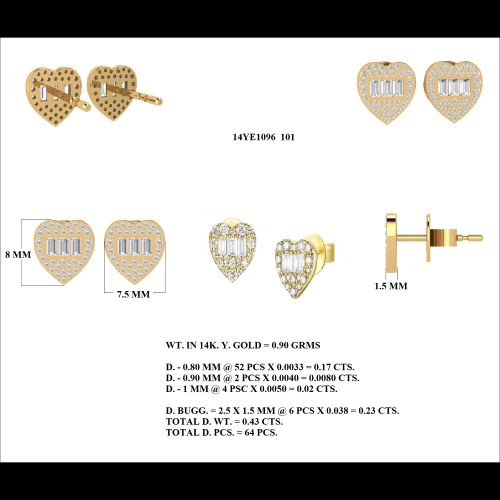 Diamond Heart Studs 7.5x8mm
