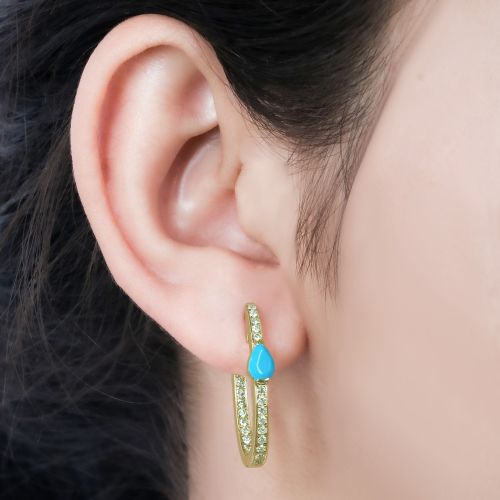 Diamond & Turquoise Huggie Earrings 19x27mm