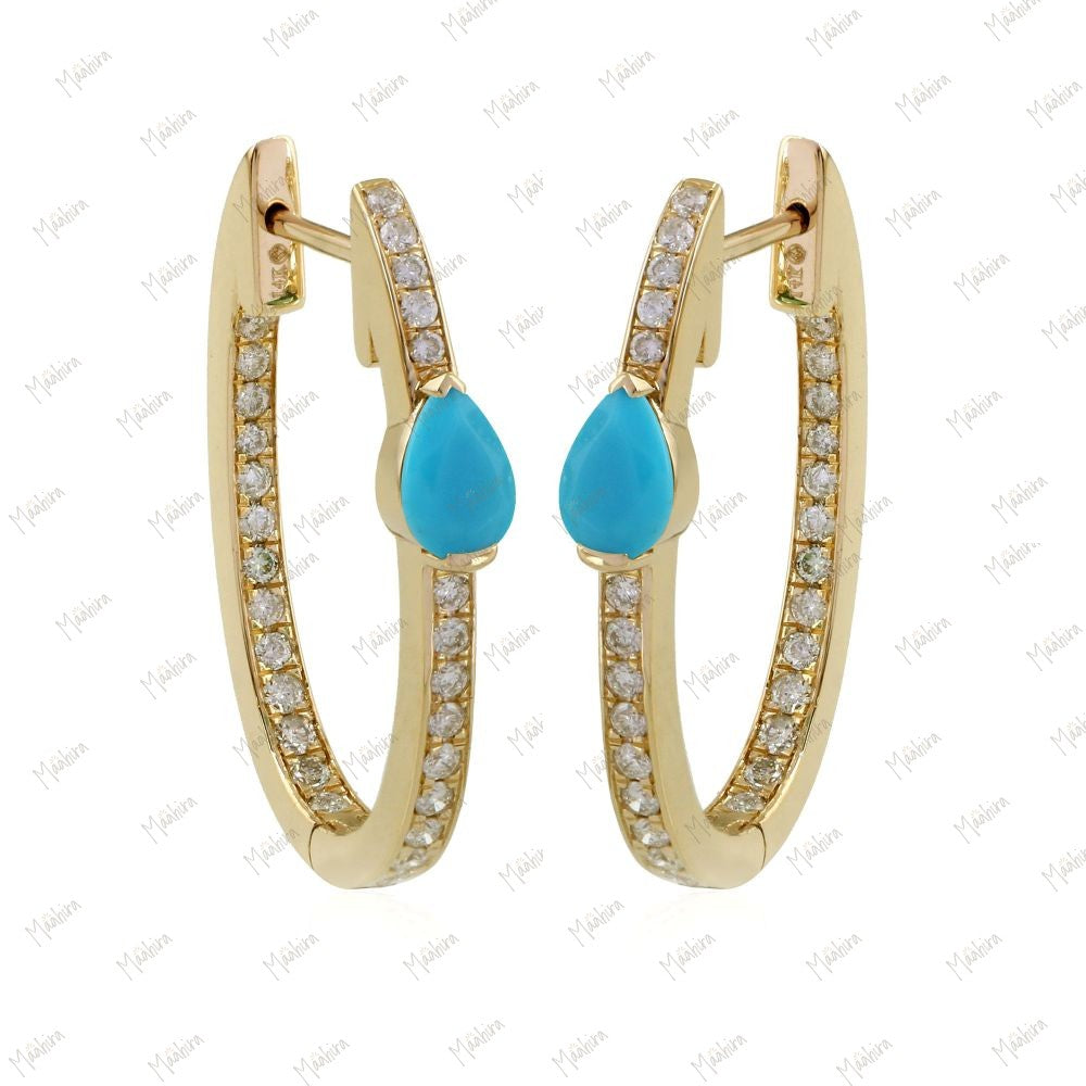 Diamond & Turquoise Huggie Earrings 19x27mm