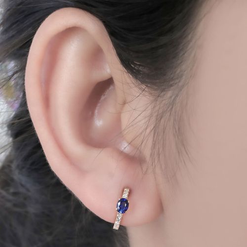 Diamond & Blue Sapphire Huggie 13mm
