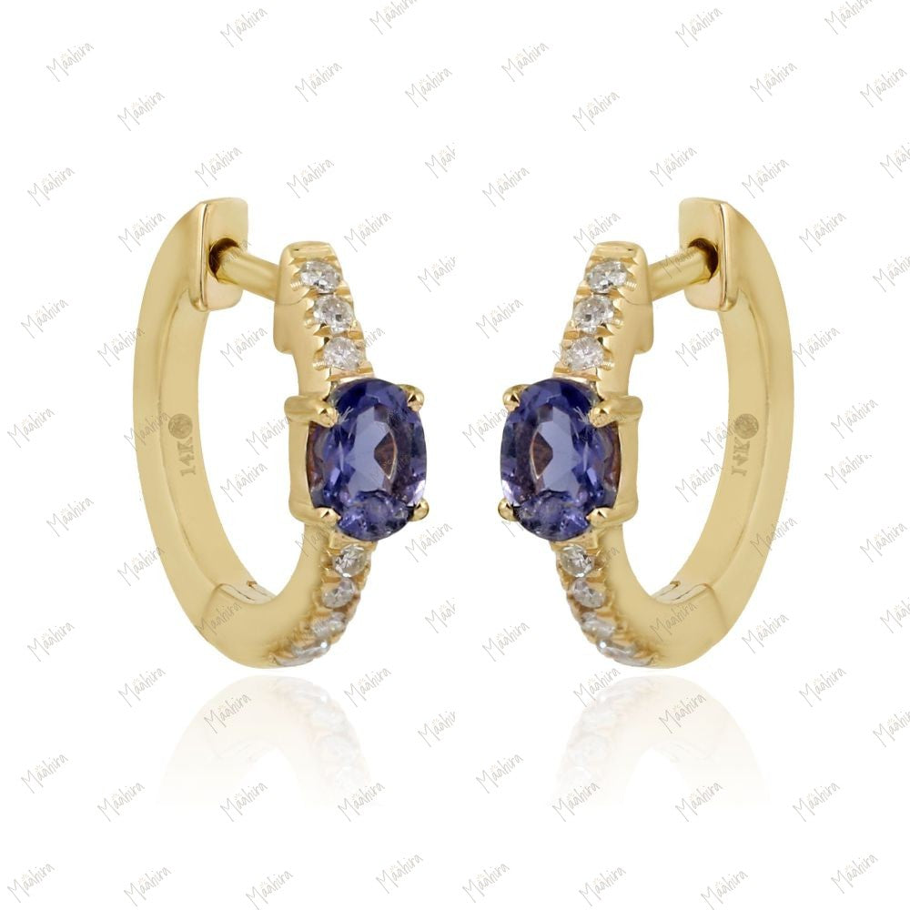 Diamond & Lolite Huggie Earrings 13mm