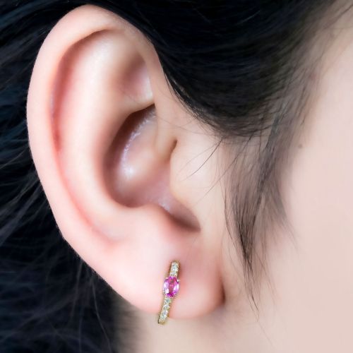 Diamond & Lolite Huggie Earrings 13mm