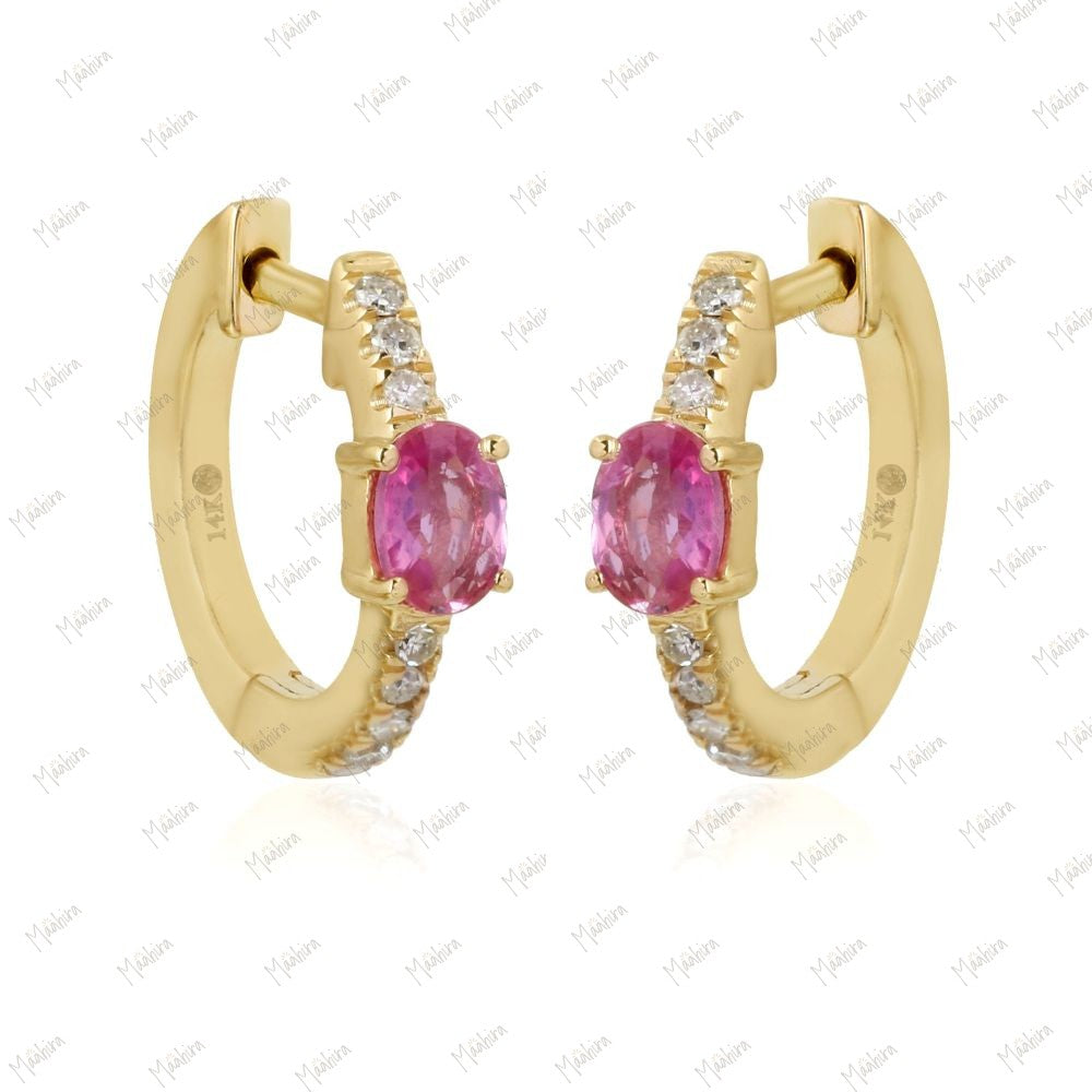 Diamond & Lolite Huggie Earrings 13mm