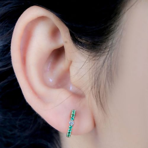 Diamond & Emerald Huggie 13mm