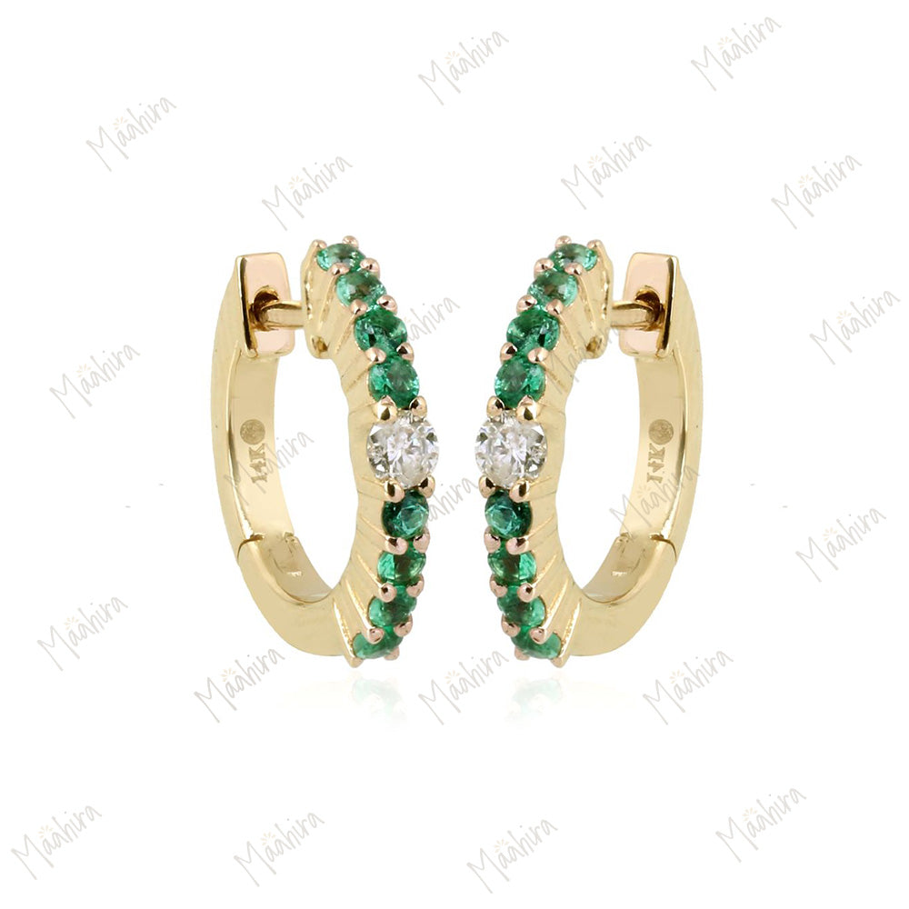 Diamond & Emerald Huggie 13mm