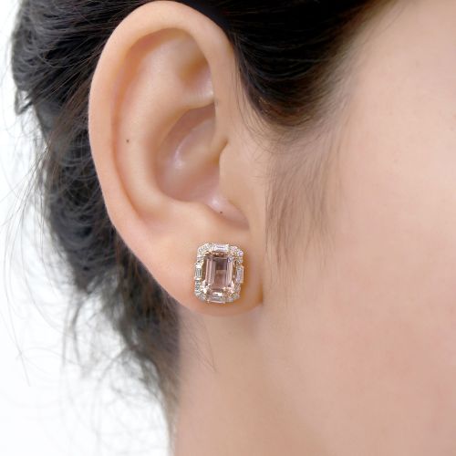 Diamond Morganite Stud Earring 11.80x9.95mm
